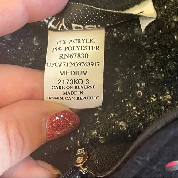 Cathy Daniels Black Gray Tweed Boucle Cardigan Sweater Jacket Full Zip Medium - Picture 9 of 10